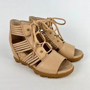 Sorel Womens Joanie II Lace Huarache Wedge Sandals NL4065 Camel Brown size 6